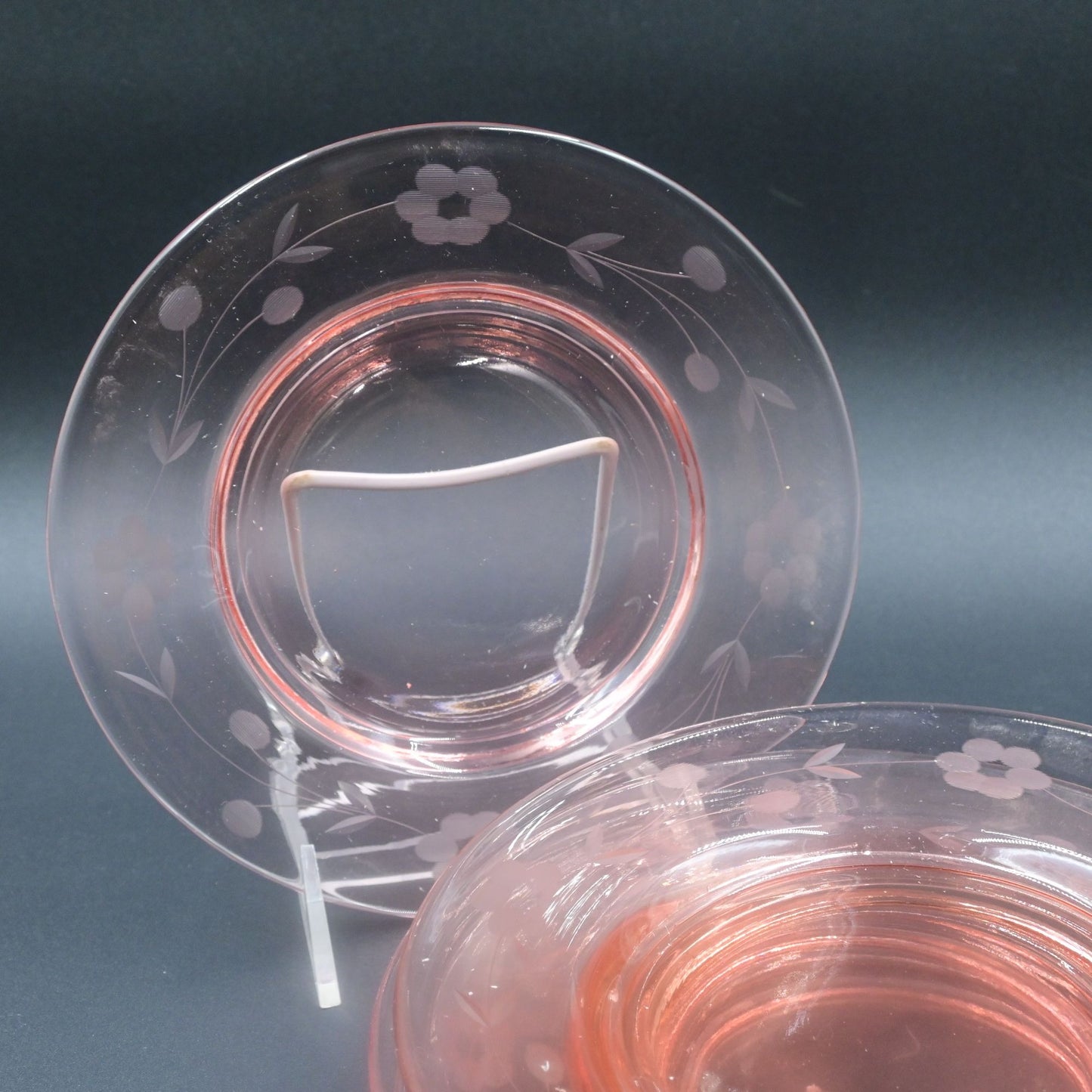 Pink Etched Depression Glass Salad Plate Set Of 4