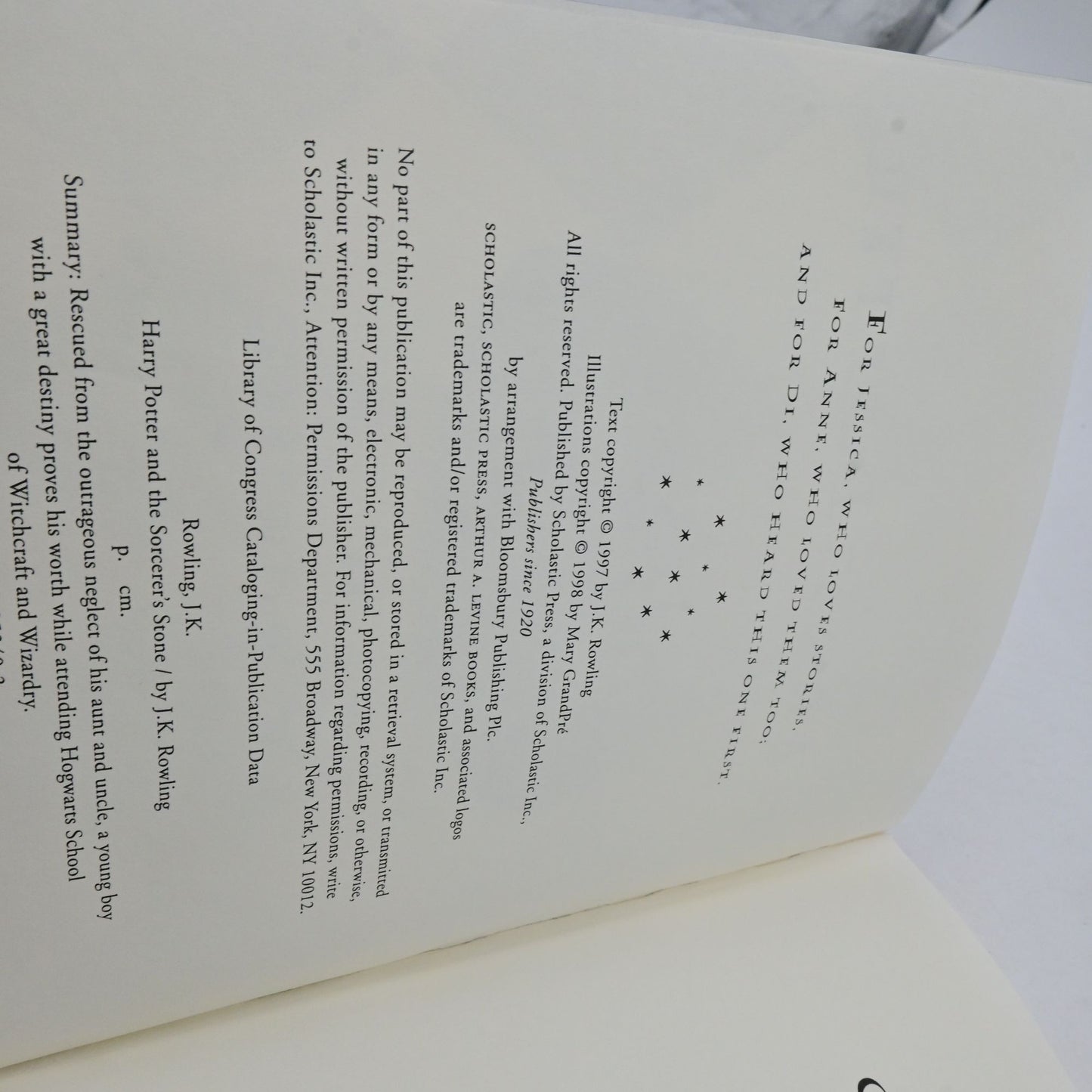 Harry Potter And The Sorcerers Stone Hardcover Book J.K. Rowling First Edition
