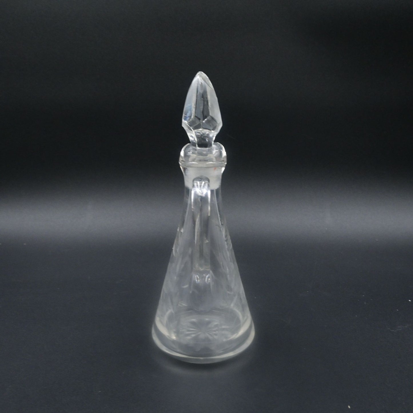 Etched Crystal Cruet Bottle with Faceted Sphere Stopper