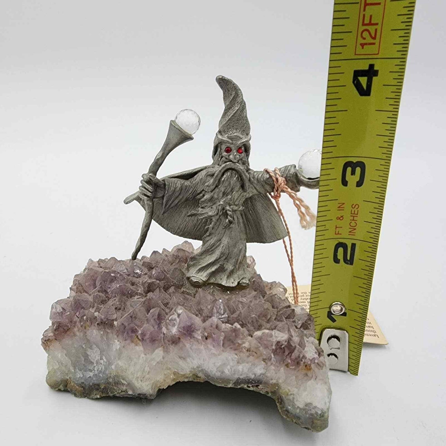 Spoontiques Pewter Figurine Mythical Wizard Crystal Ball Amethyst Geode Rock