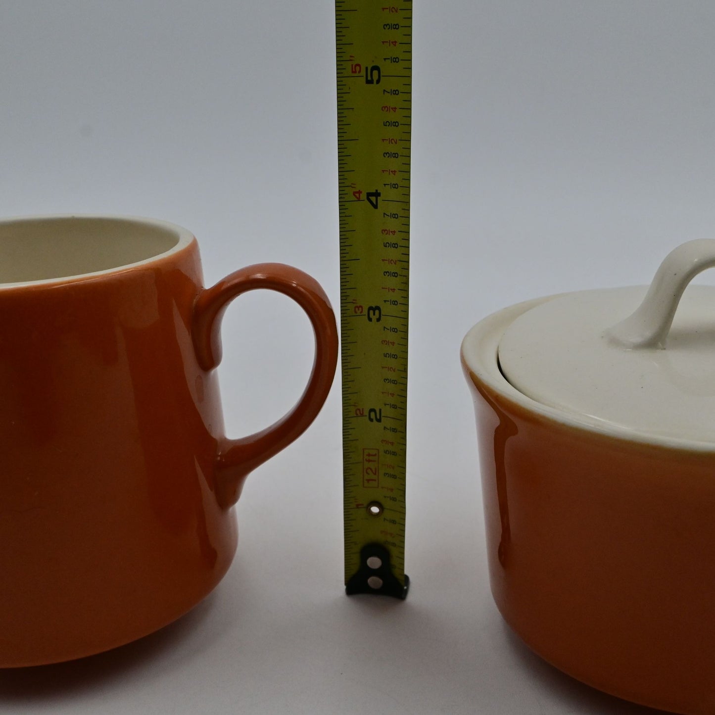 Stoneware Pottery Pumpkin Restaurant Ware Creamer & Sugar Vintage MCM