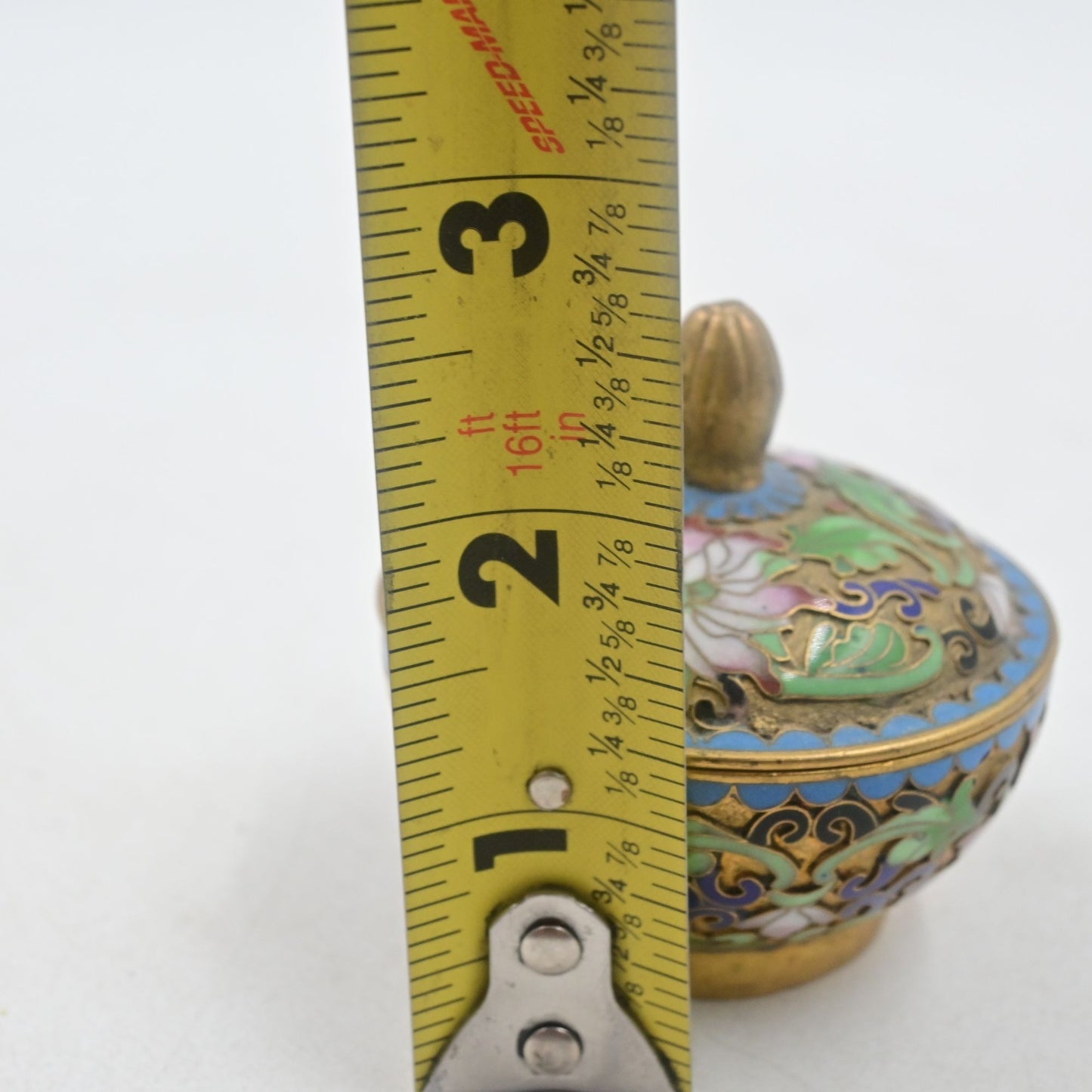 Cloisonné Floral Lidded Trinket Dish Box Vintage Miniature 3"