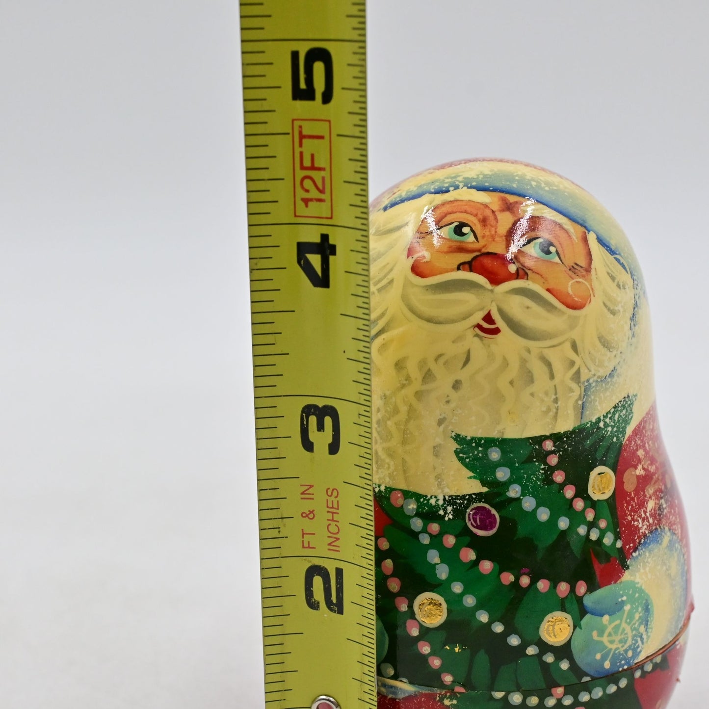 G.Debrekht Santa Russia Nesting Doll Filled w/ 6 Wooden Ornaments Hand Painted