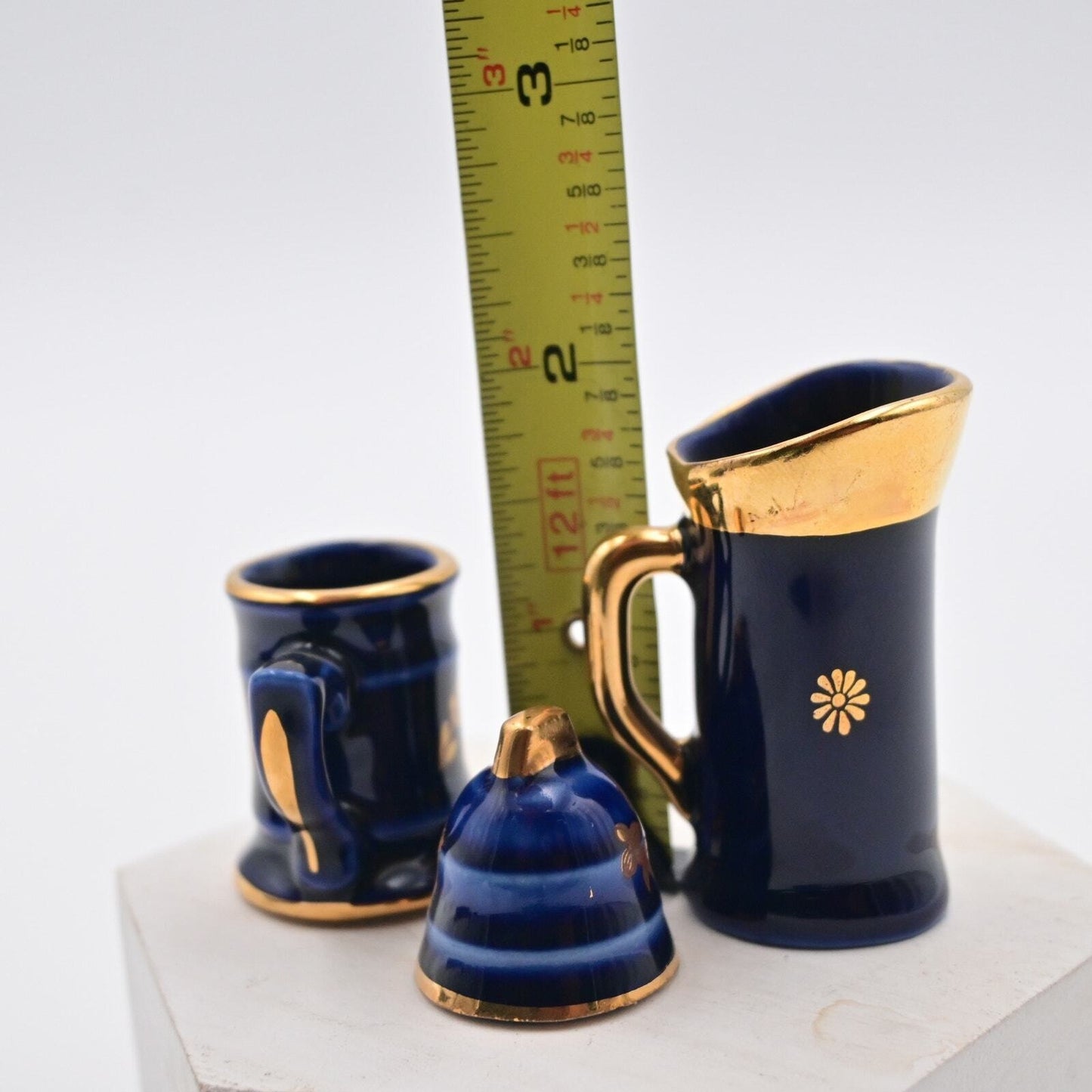 Vintage Limoges Bell And Two Drink Stein Mugs Dollhouse Size Figure Bundle