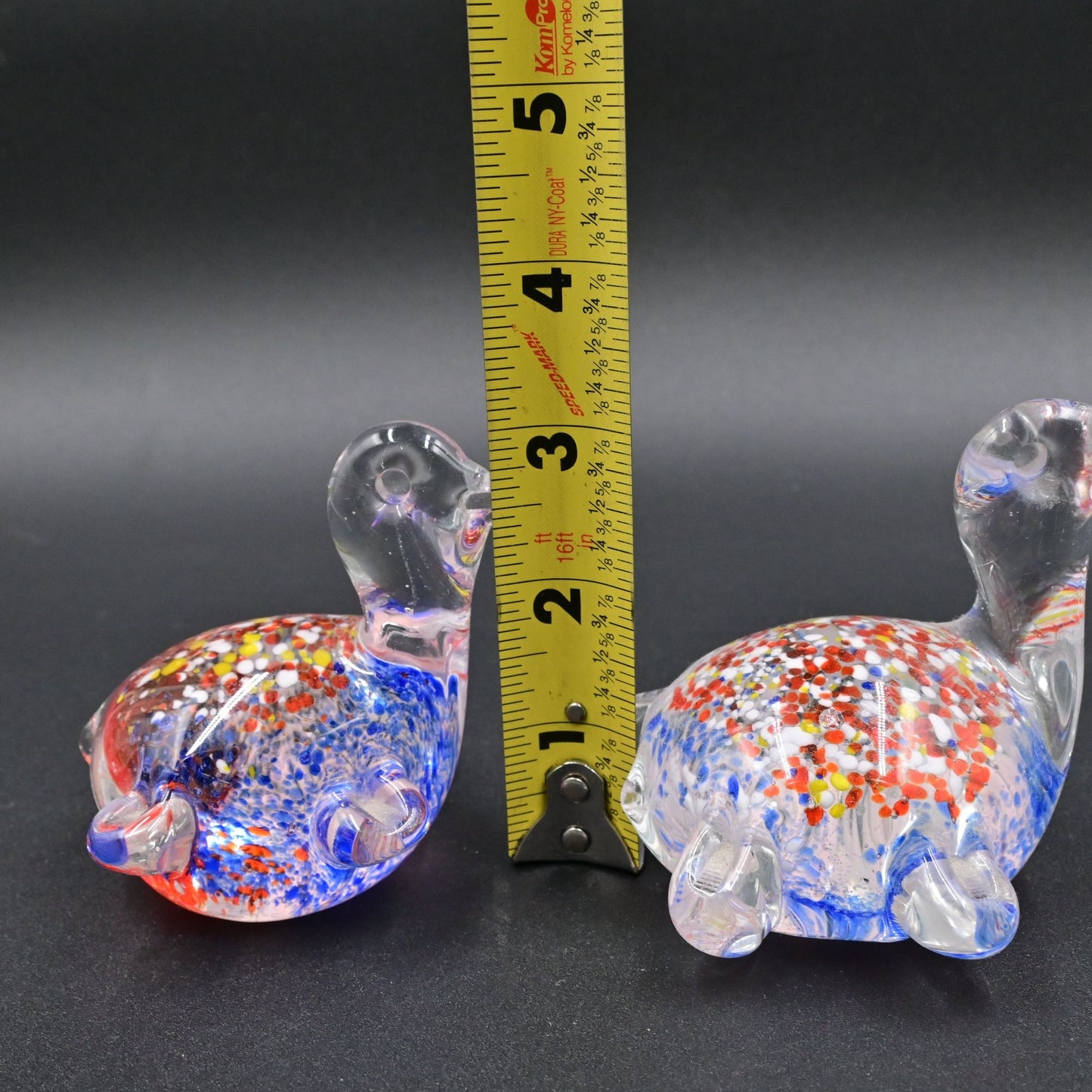 Art Glass Turtle Multicolor Splatter Paperweight Murano Style Bundle Of 2