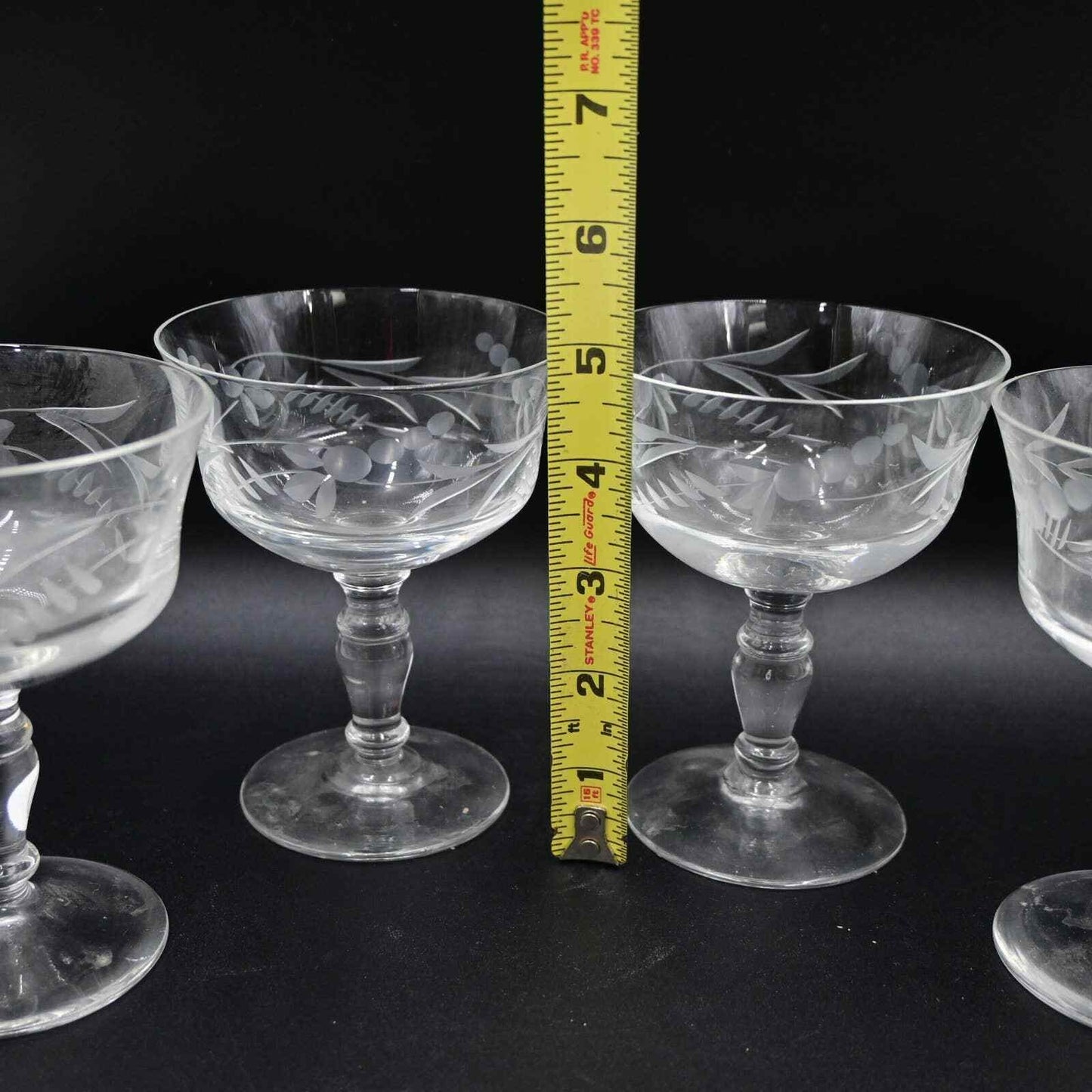 Vintage Etched Vine And Berry Champagne Glass Set Of 4