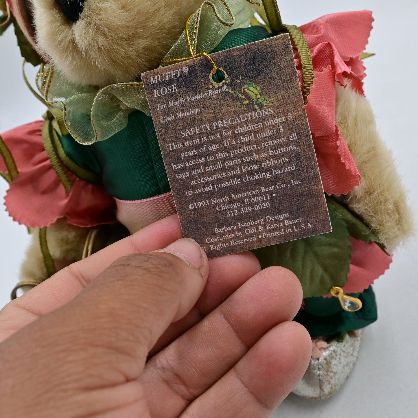 Muffy Vanderbear Rose Vintage 1993 Bear W/ Stand Stuffed Plush