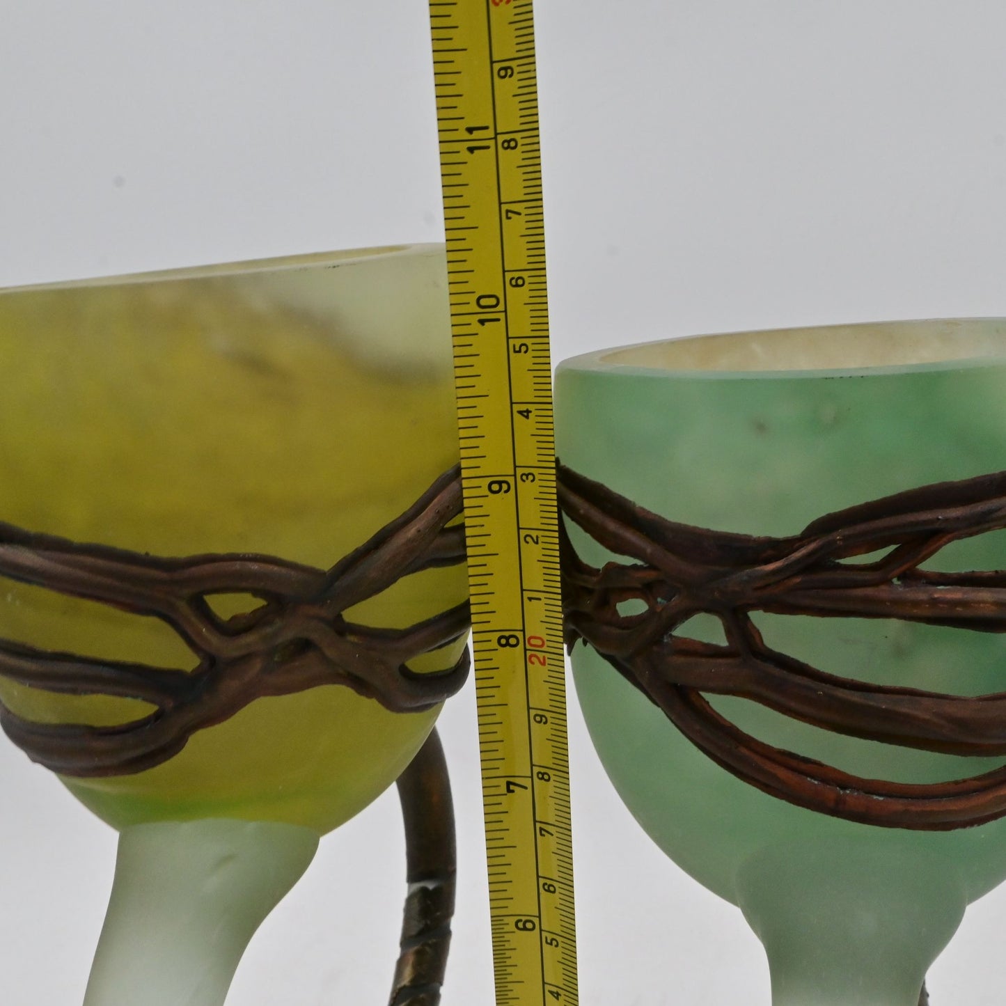 Art Nouveau Art Glass Candle Holder With Painted "Iron" Trim Bundle Of 2