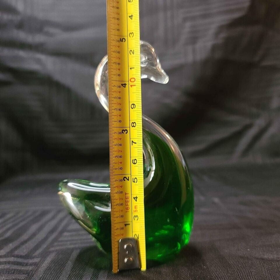 Green Murano Style Glass Swan Paperweight