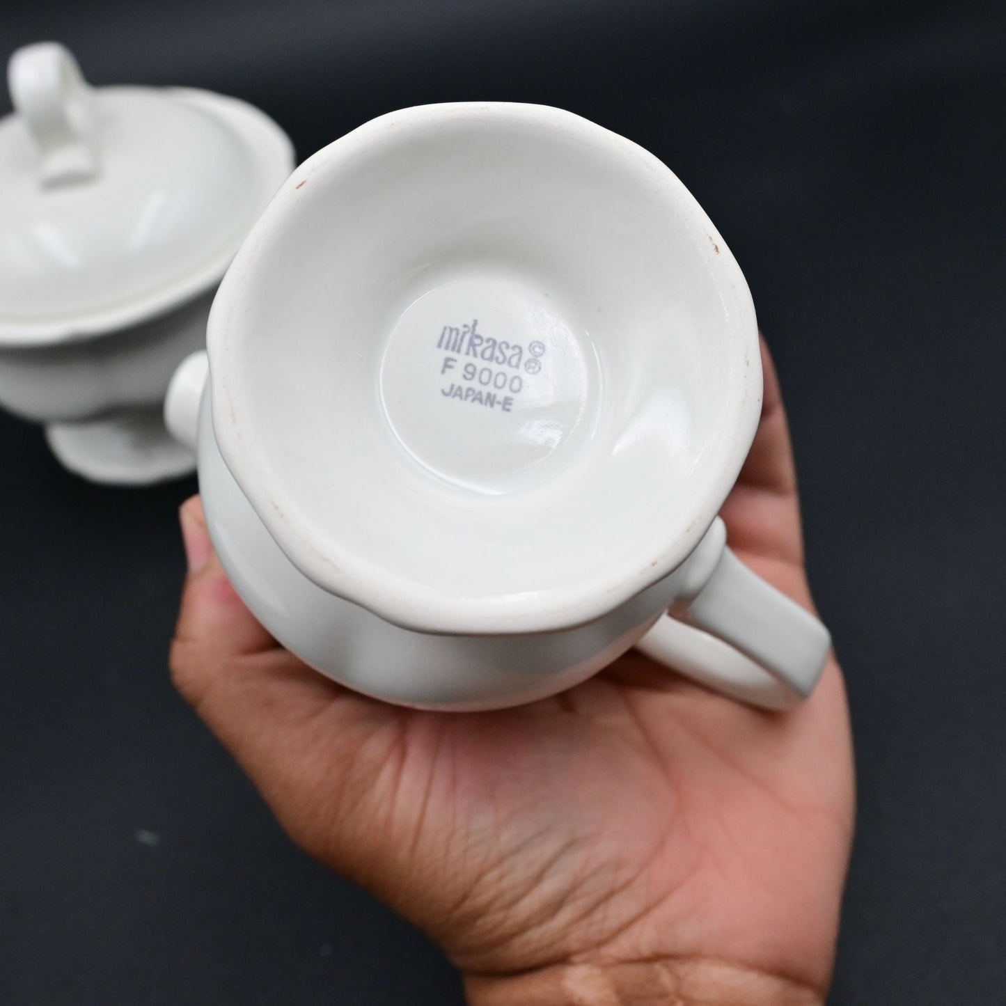 Mikasa Creamer & Sugar Bowl Set White Ceramic Japan Pedestal Design