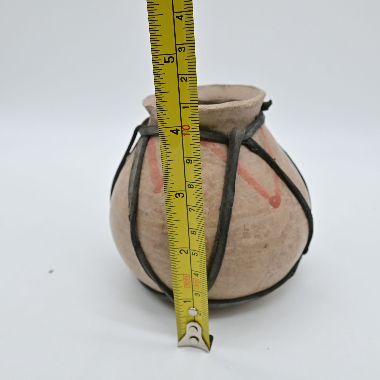 Tarahumara Clay Handmade Rawhide Wrapped Pottery Water Vase