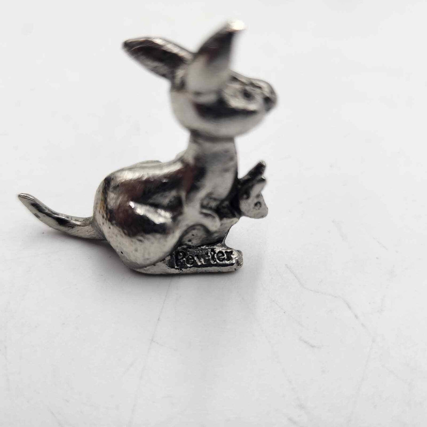 Pewter Kangaroo with Baby Joey Miniature Figurine 1.75" Vintage Marked