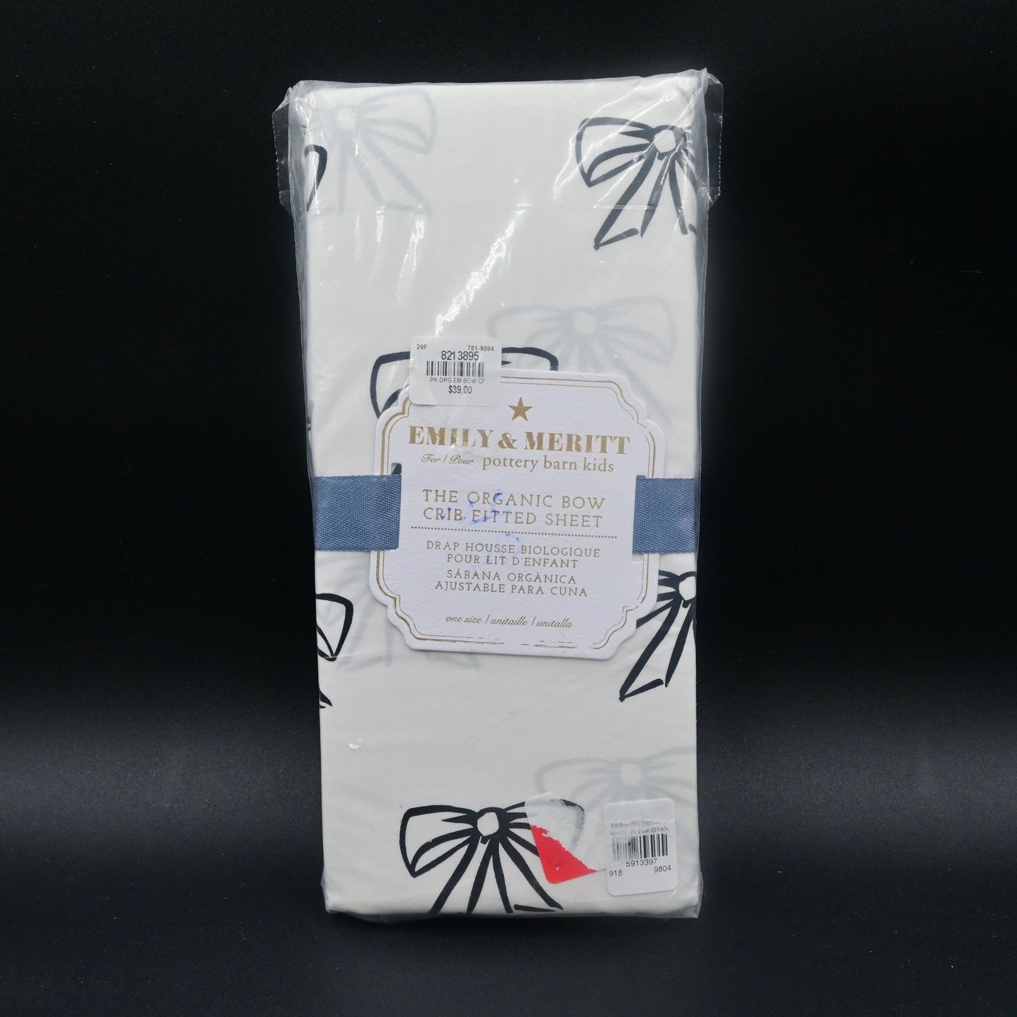 Pottery Barn Kids Emily & Meritt Organic Black Bows Fitted Crib Sheet New