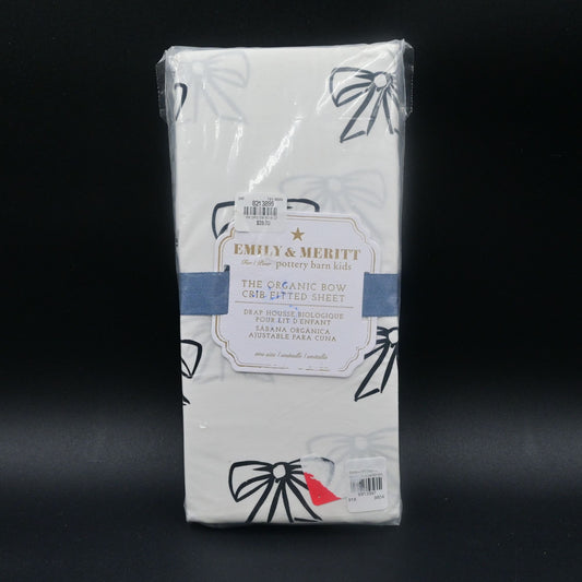 Pottery Barn Kids Emily & Meritt Organic Black Bows Fitted Crib Sheet New