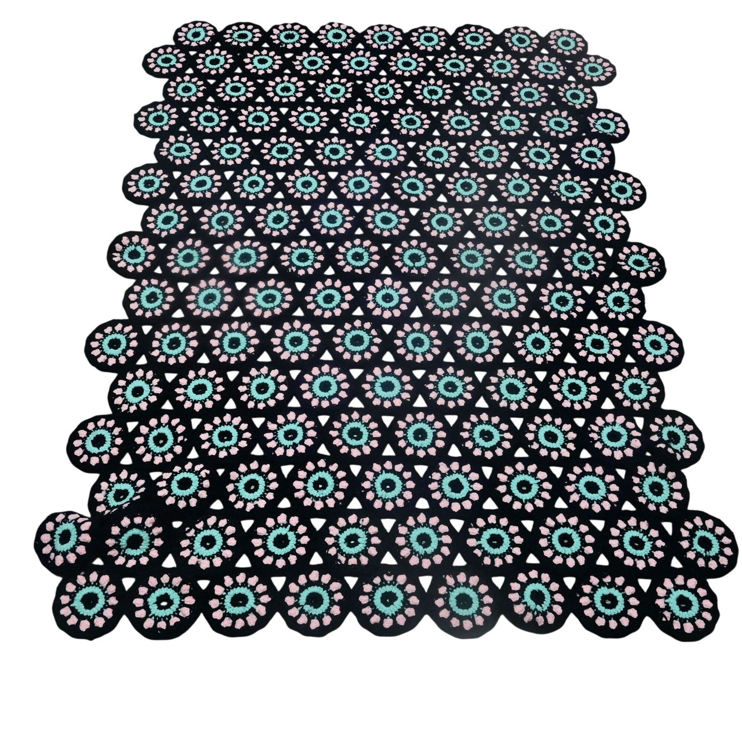Afghan Granny Circular Black Crochet Vintage Throw Blanket Roseanne Big Bang 57"x44"