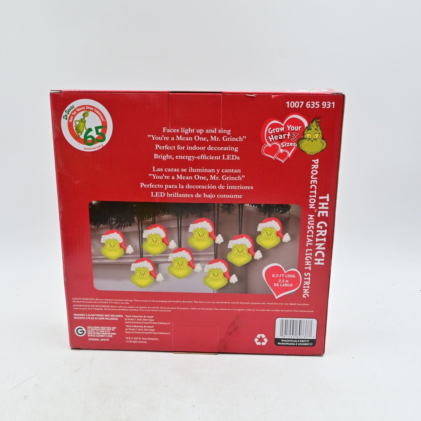 Gemmy The Grinch Projection Christmas Musical String Lights NIB