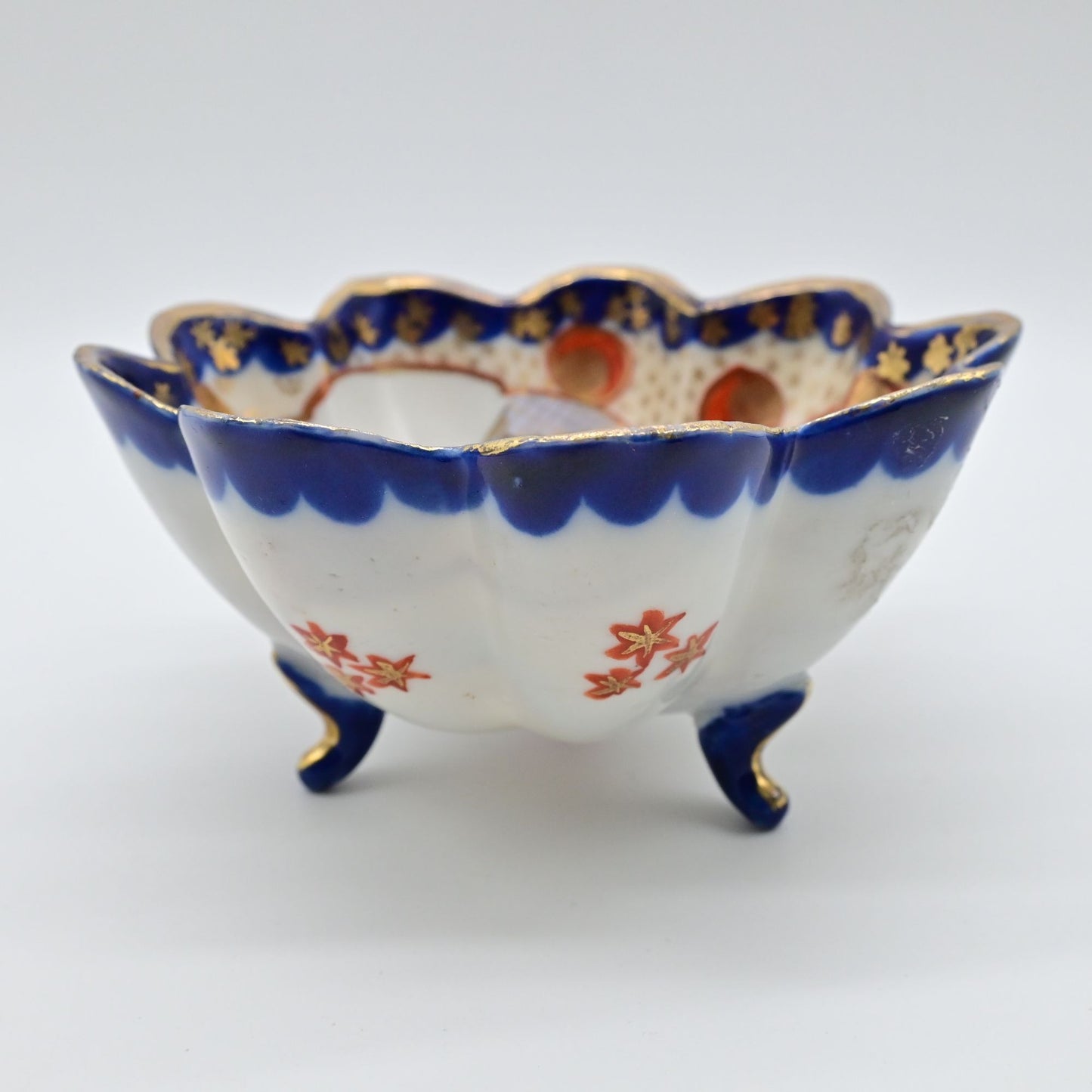 Japanese Hand Painted Berry Bowl with Gilt Edge Vintage