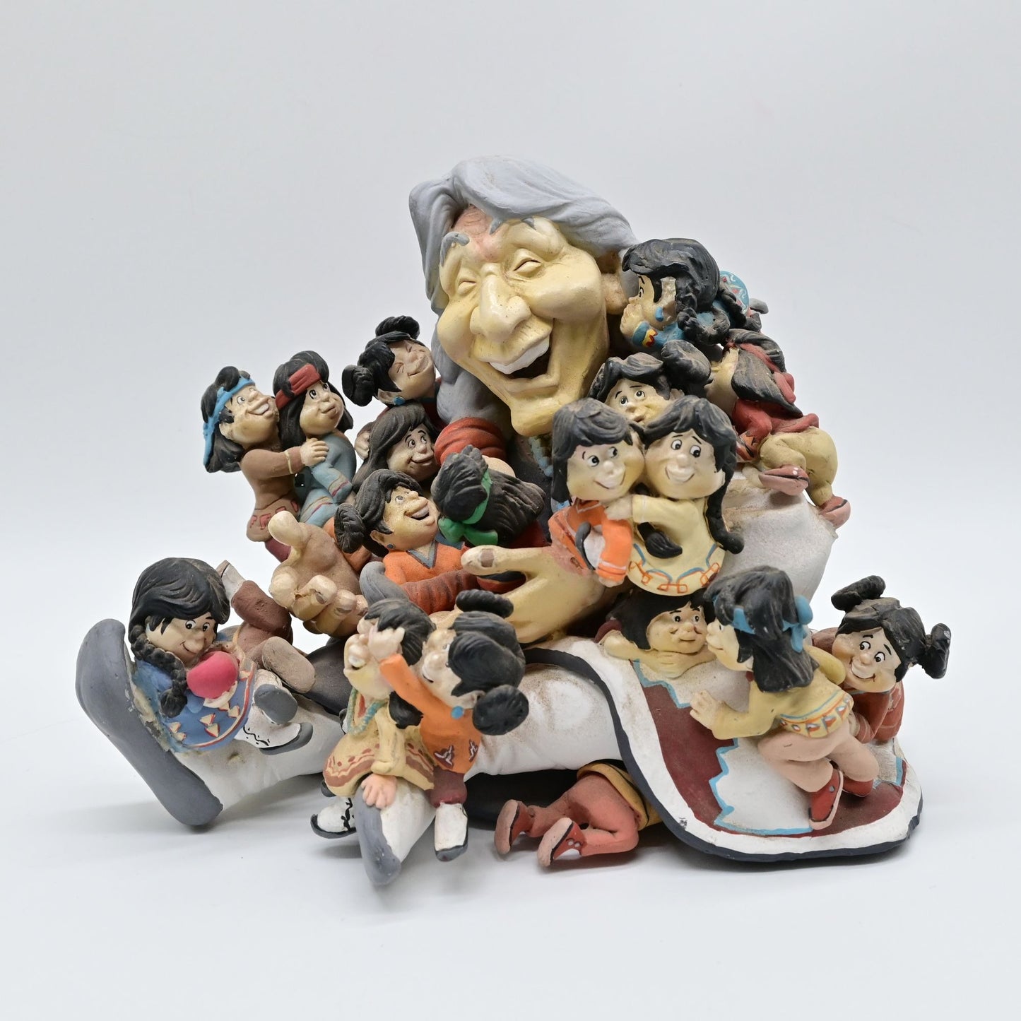 Native American Art Statue Jack Graham Whimsical Art Laughing Grandma & Children