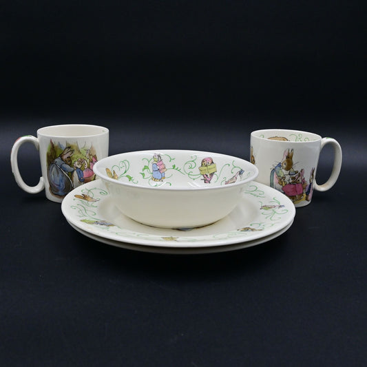 Wedgwood Peter Rabbit By Beatrix Potter Dinner Plate, Soup Bowl, Coffee Mug 5pc