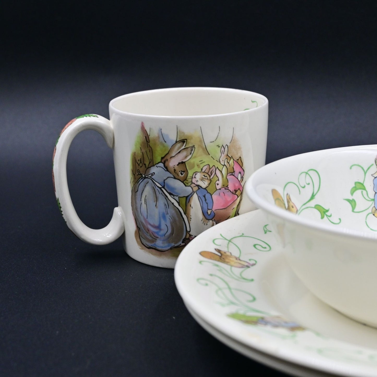 Wedgwood Peter Rabbit By Beatrix Potter Dinner Plate, Soup Bowl, Coffee Mug 5pc