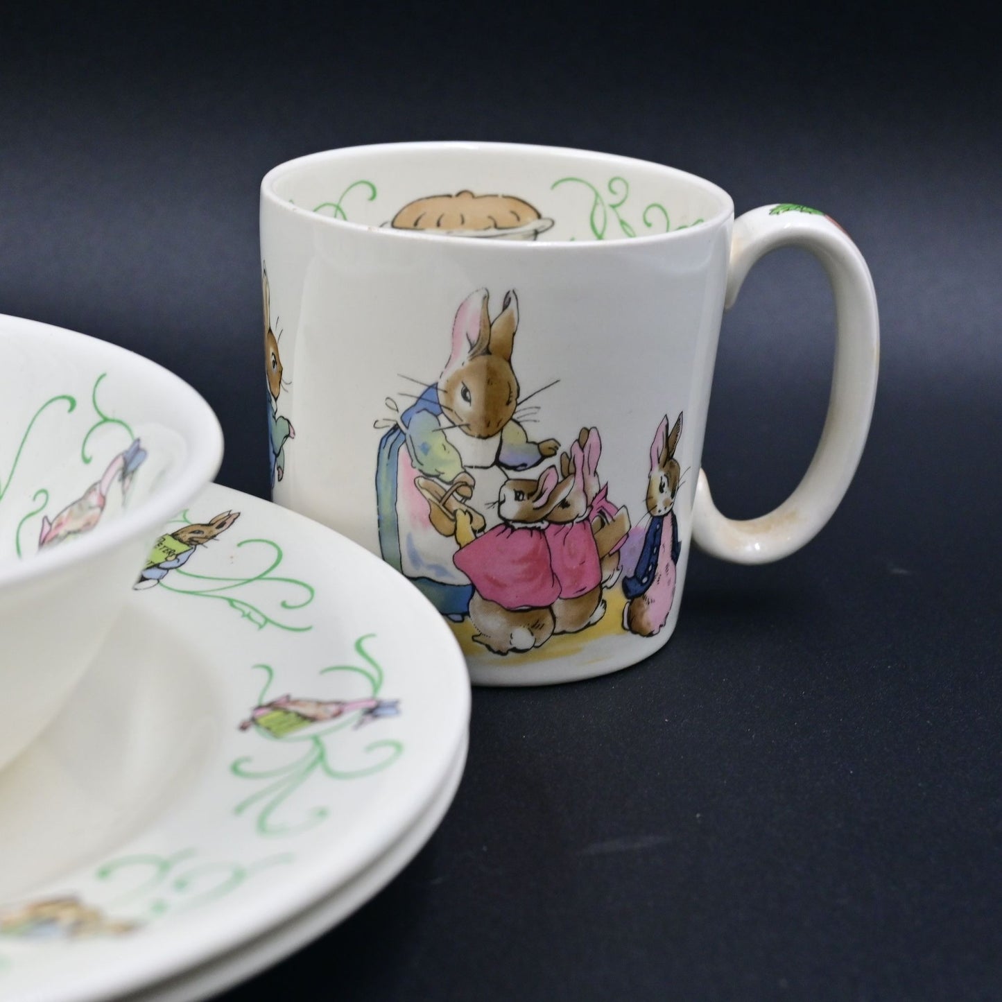 Wedgwood Peter Rabbit By Beatrix Potter Dinner Plate, Soup Bowl, Coffee Mug 5pc