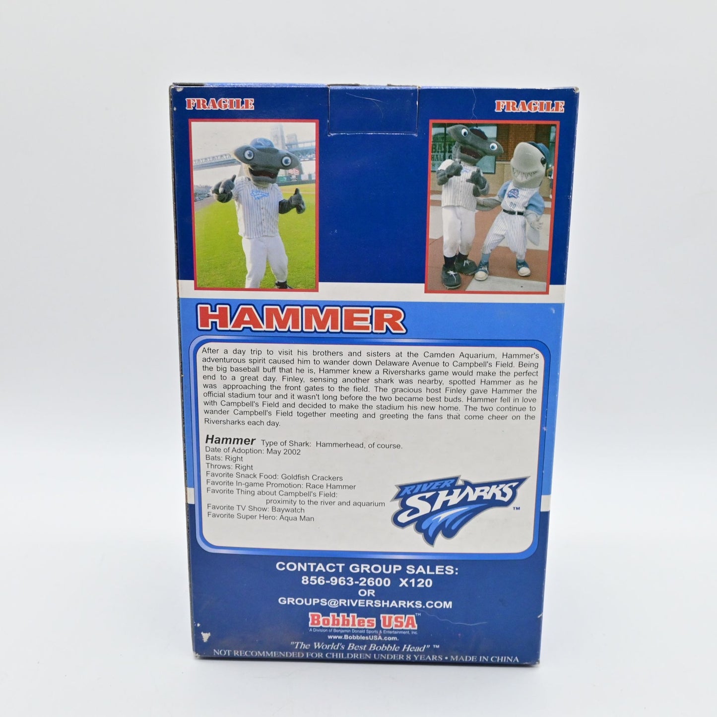 Vintage 2002 MiLB Camden River Sharks Hammer Mascot Bobblehead