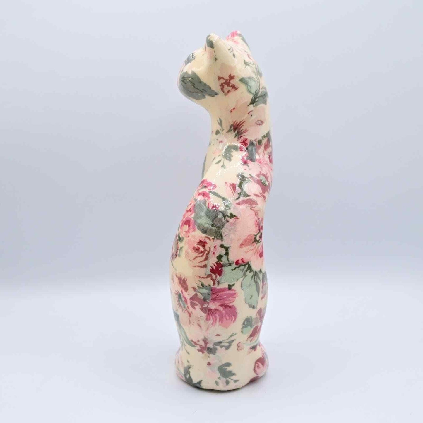 Floral Patchwork Ceramic Cat Joan Baker Vintage Figure
