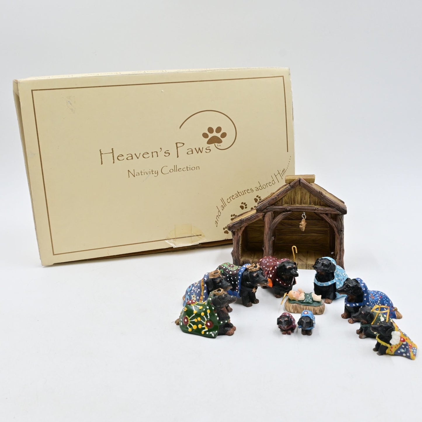 Heaven's Paws Tricia Derges Dachshund Nativity Set 11 Piece In Original Box