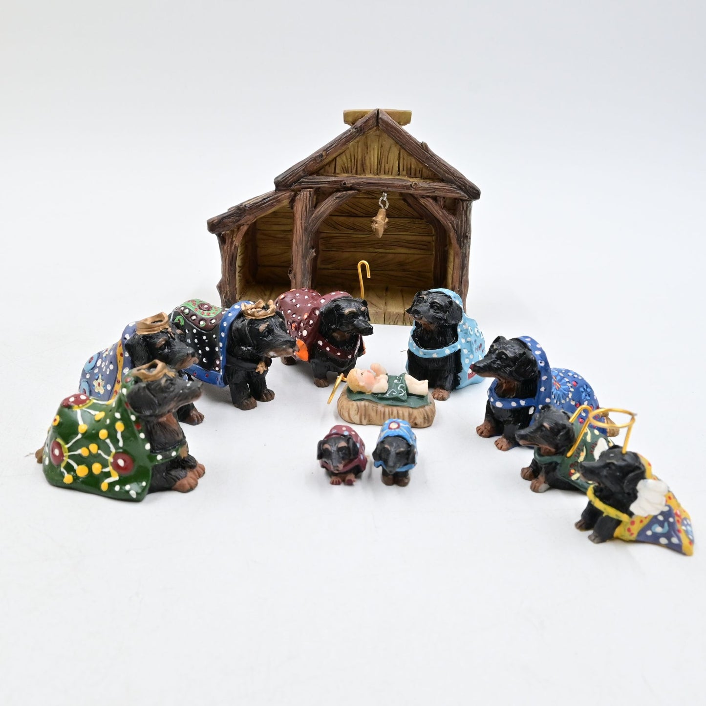 Heaven's Paws Tricia Derges Dachshund Nativity Set 11 Piece In Original Box