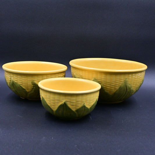 Shawnee Pottery Corn King Corn Cob # 5 , #6, # 8 Vintage Bowl Set Damaged