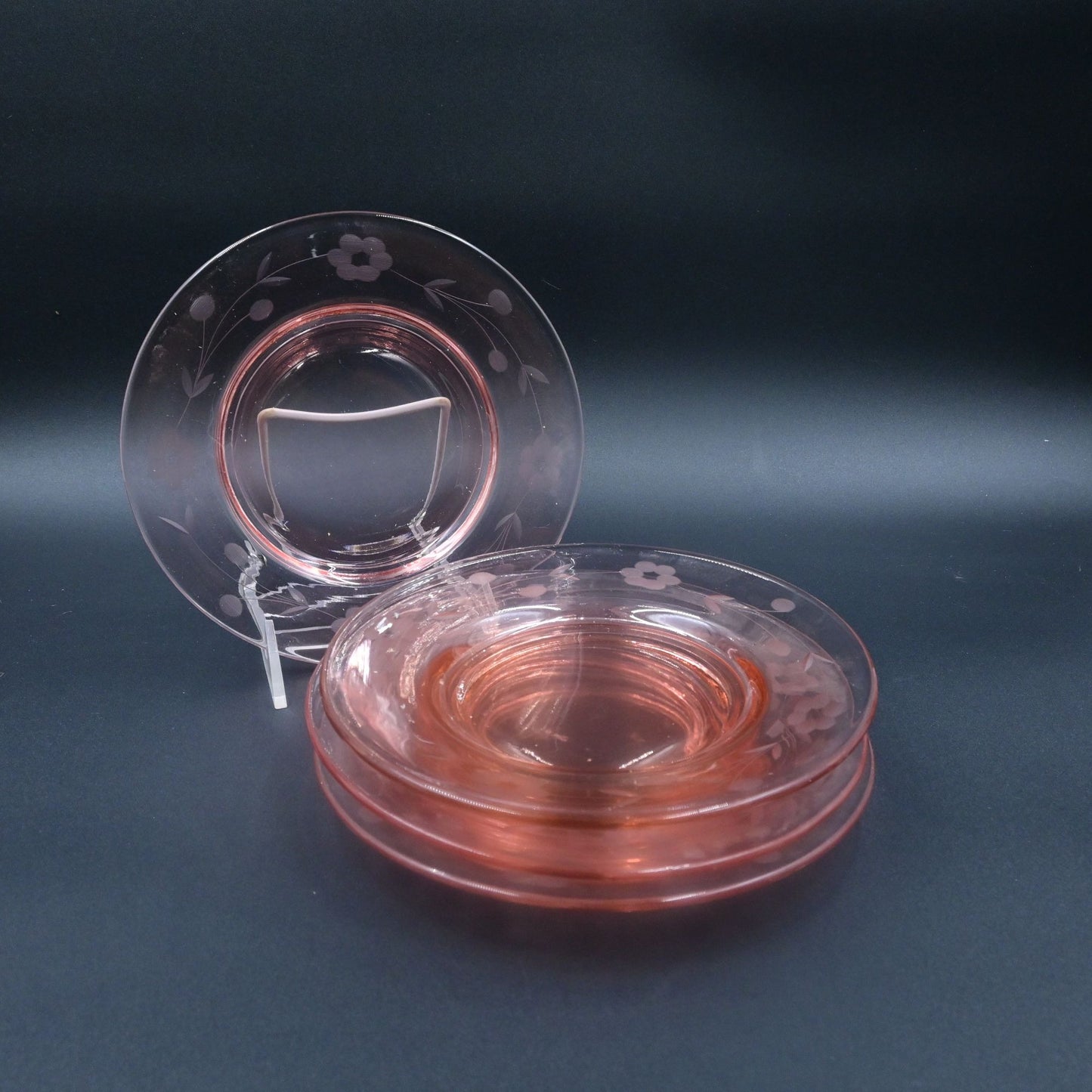 Pink Etched Depression Glass Salad Plate Set Of 4