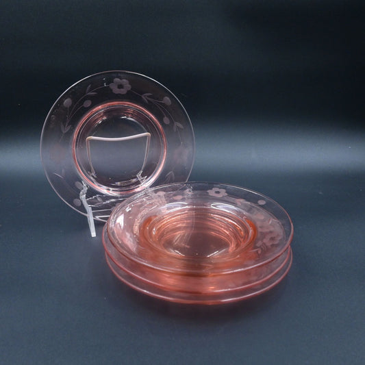Pink Etched Depression Glass Salad Plate Set Of 4