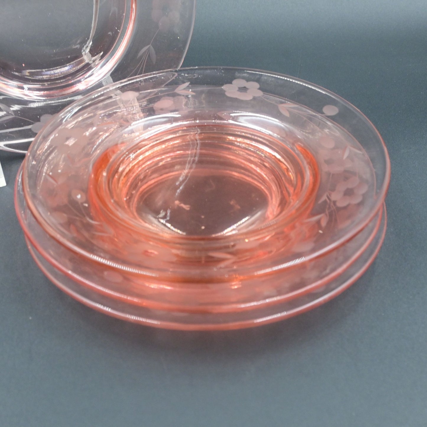 Pink Etched Depression Glass Salad Plate Set Of 4