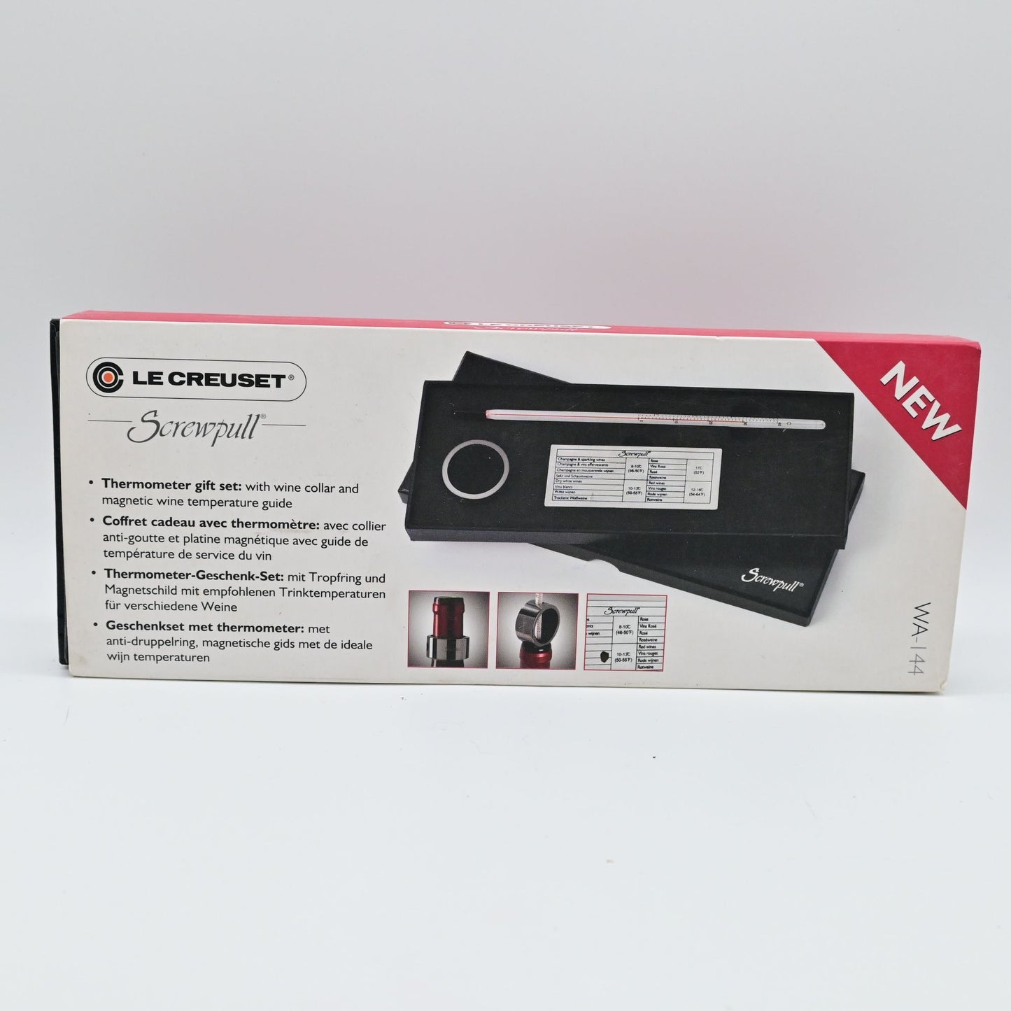 Le Creuset WA-144 Screwpull Wine Collar Thermometer Temperature Guide Gift Set