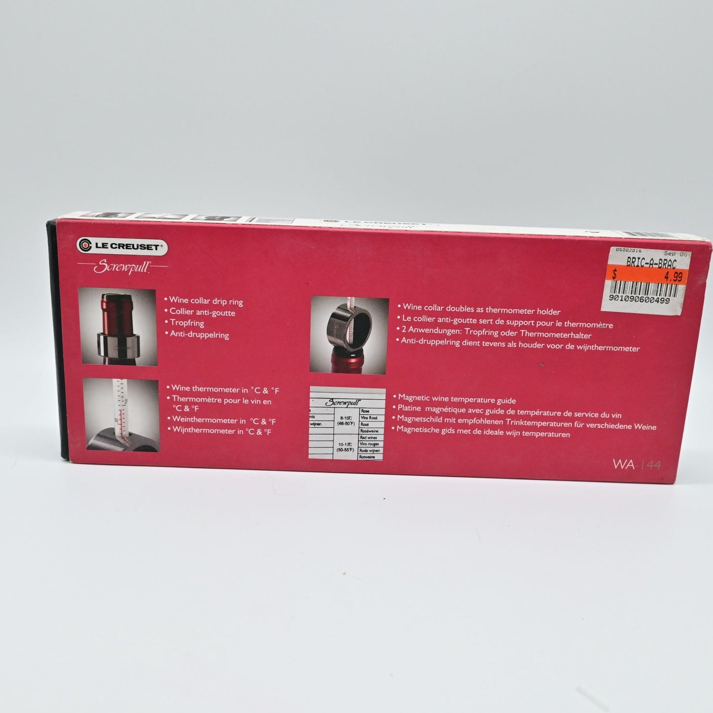 Le Creuset WA-144 Screwpull Wine Collar Thermometer Temperature Guide Gift Set