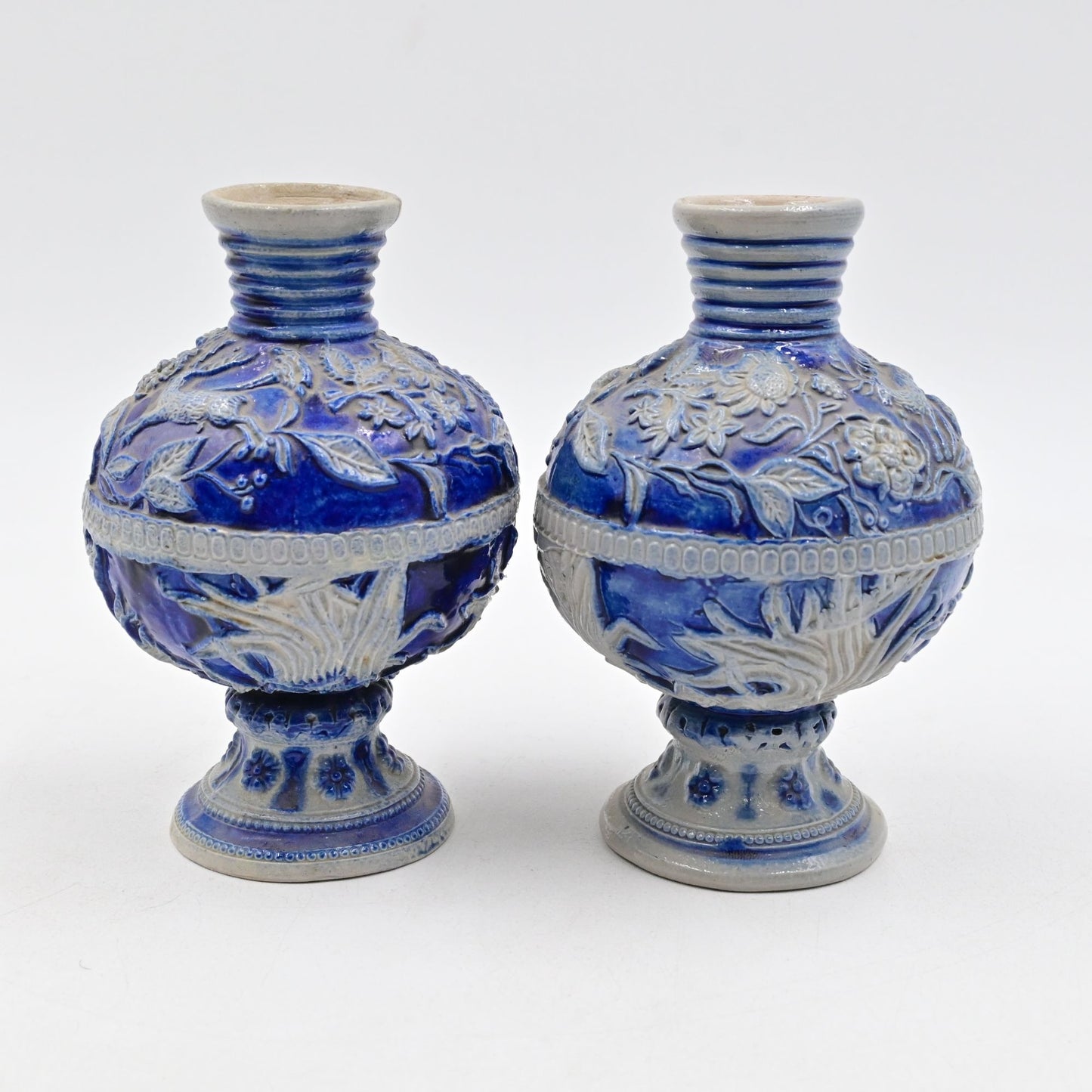 German Westerwald Salt Glazed Stoneware Bud Vase Pair Of 2