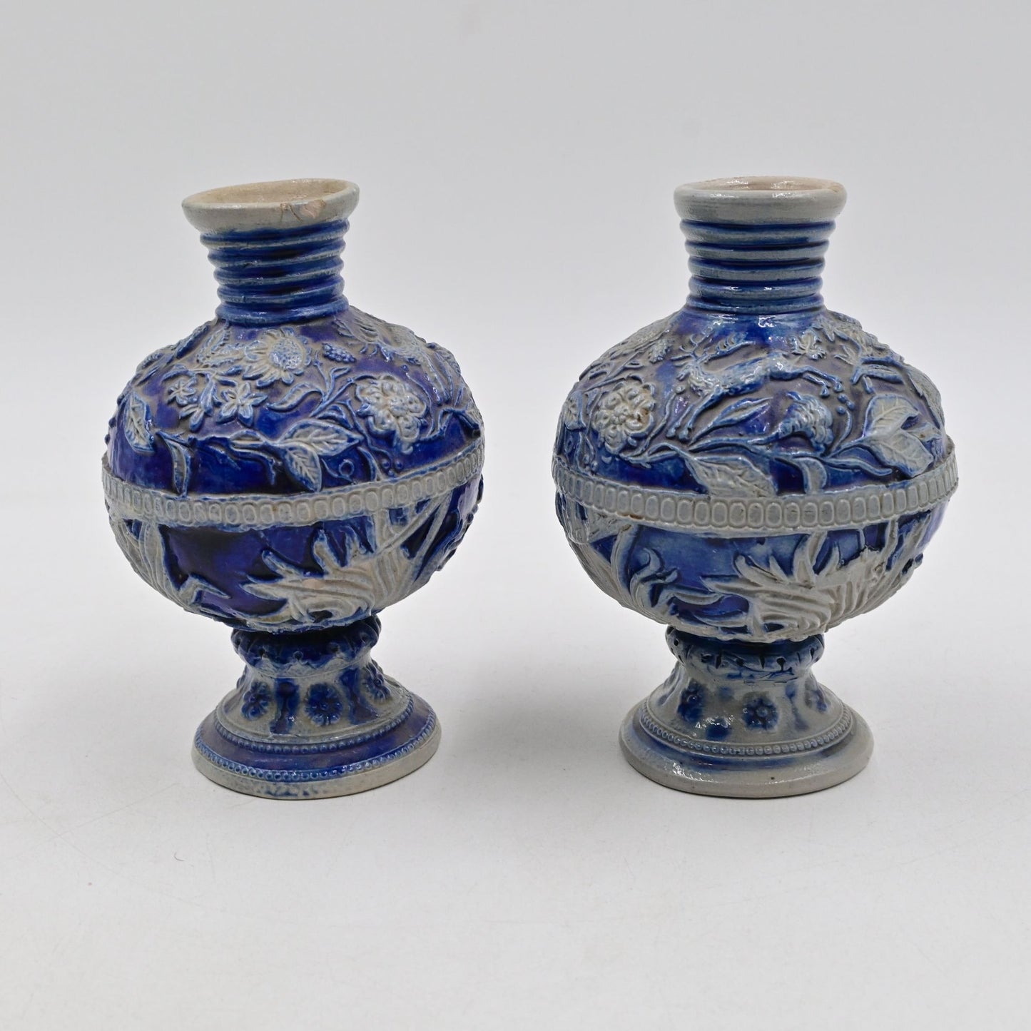 German Westerwald Salt Glazed Stoneware Bud Vase Pair Of 2