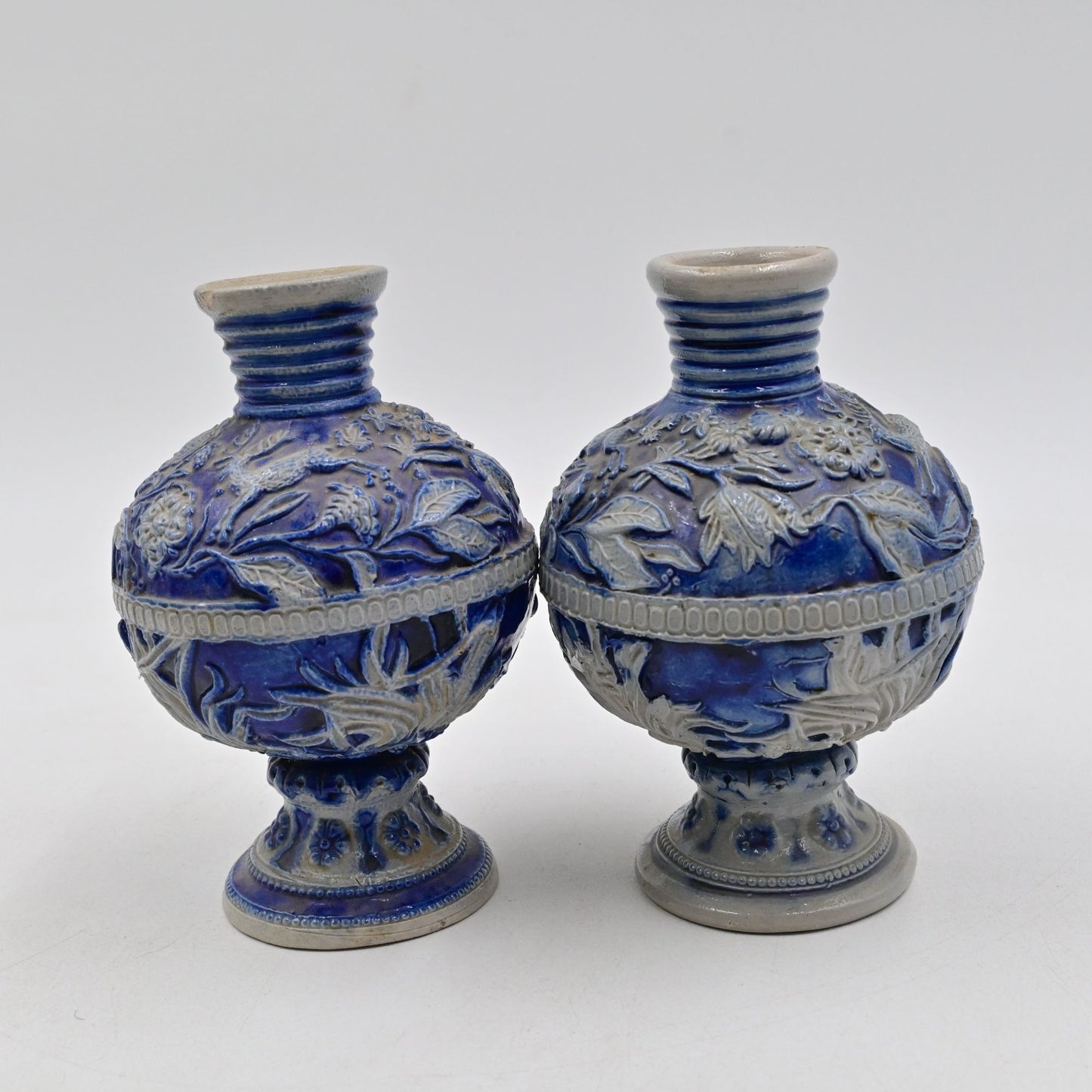 German Westerwald Salt Glazed Stoneware Bud Vase Pair Of 2