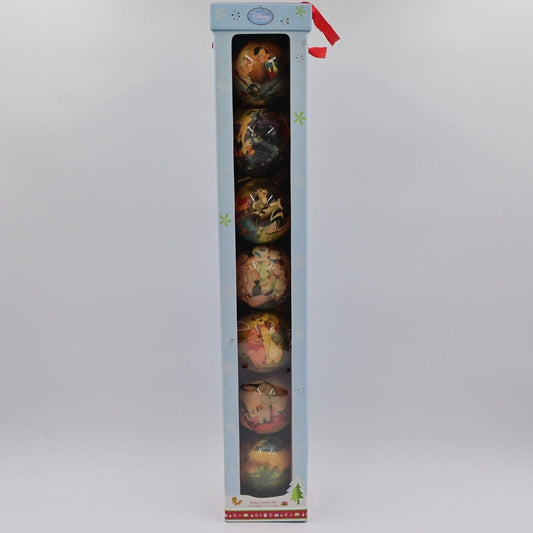 Disney Store Holiday Ornament Round Ball Set Of 7 Peter Pan, Stitch, Dumbo, Etc