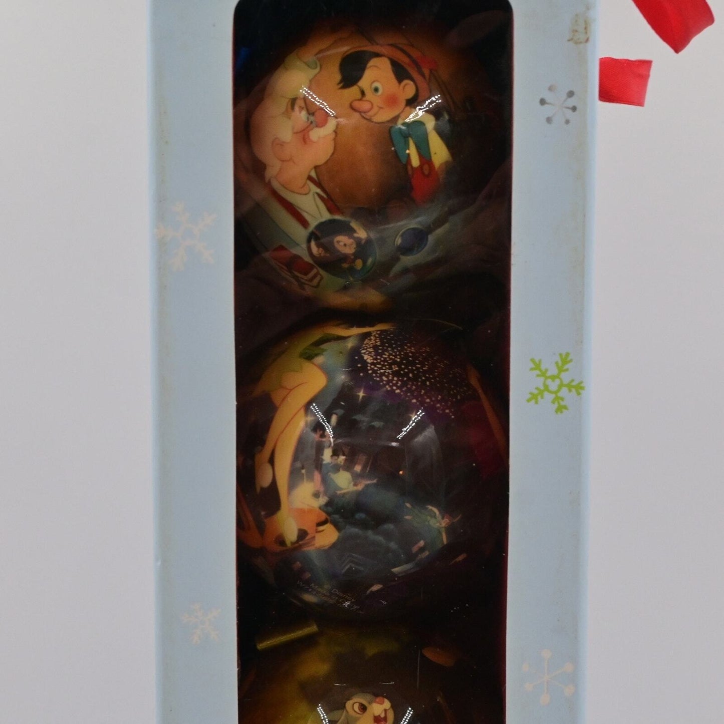 Disney Store Holiday Ornament Round Ball Set Of 7 Peter Pan, Stitch, Dumbo, Etc