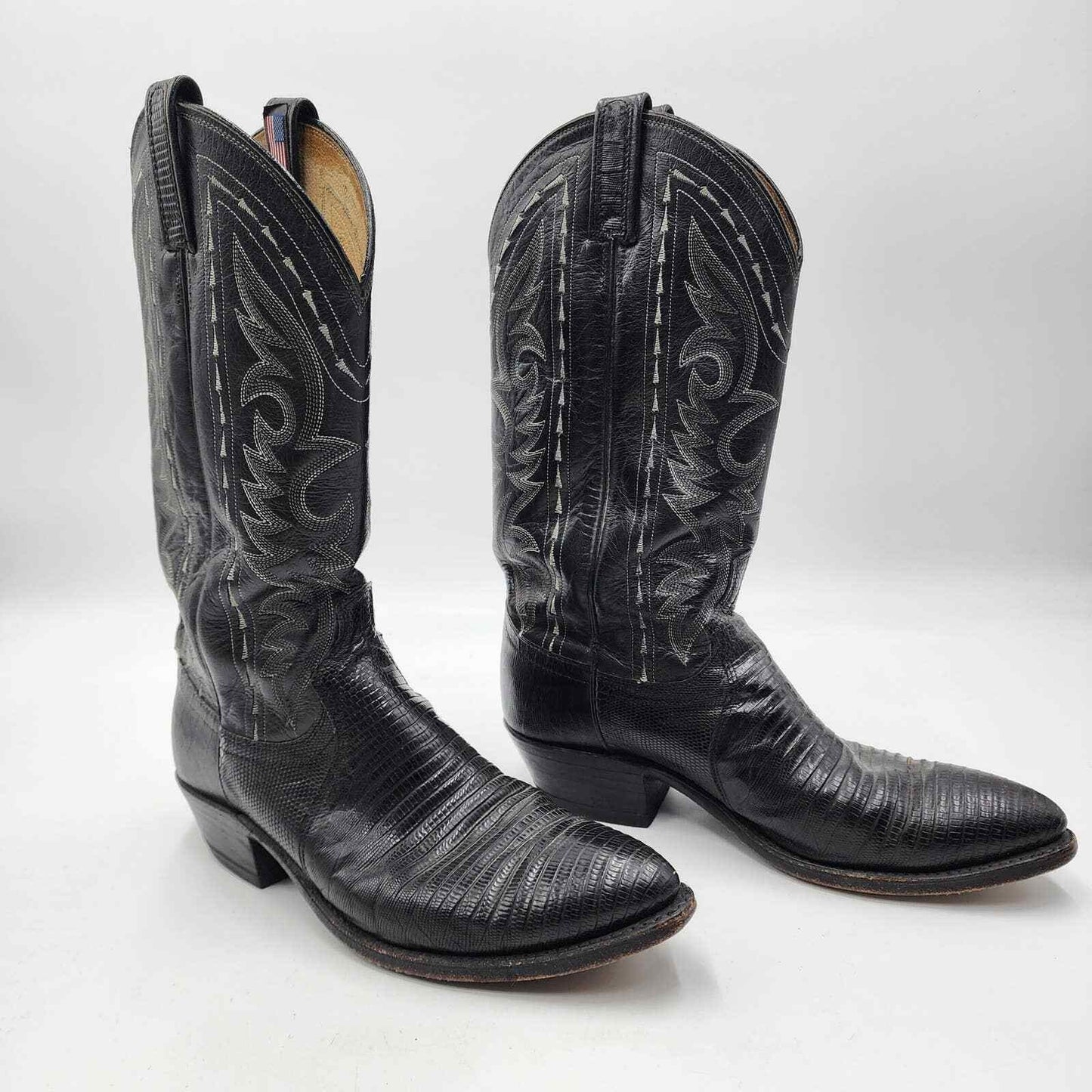 Vintage  Dan Post Reptile Leather Cowboy Boots Black Western Men’s Size 8