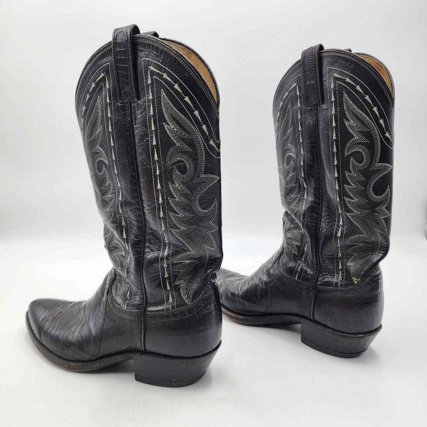 Vintage  Dan Post Reptile Leather Cowboy Boots Black Western Men’s Size 8