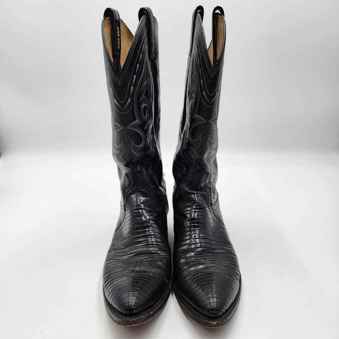 Vintage  Dan Post Reptile Leather Cowboy Boots Black Western Men’s Size 8