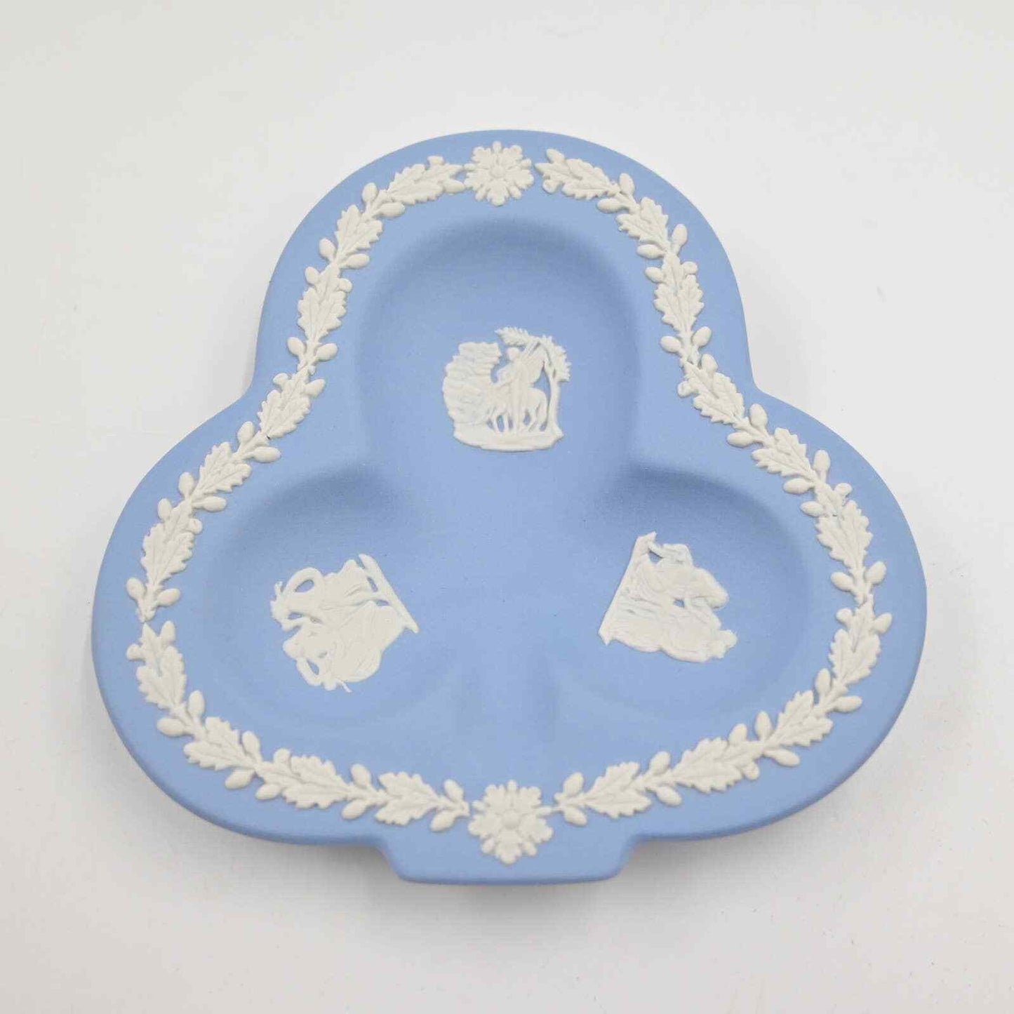 Vintage Wedgwood Blue Jasperware Divided Clover Trinket Tray