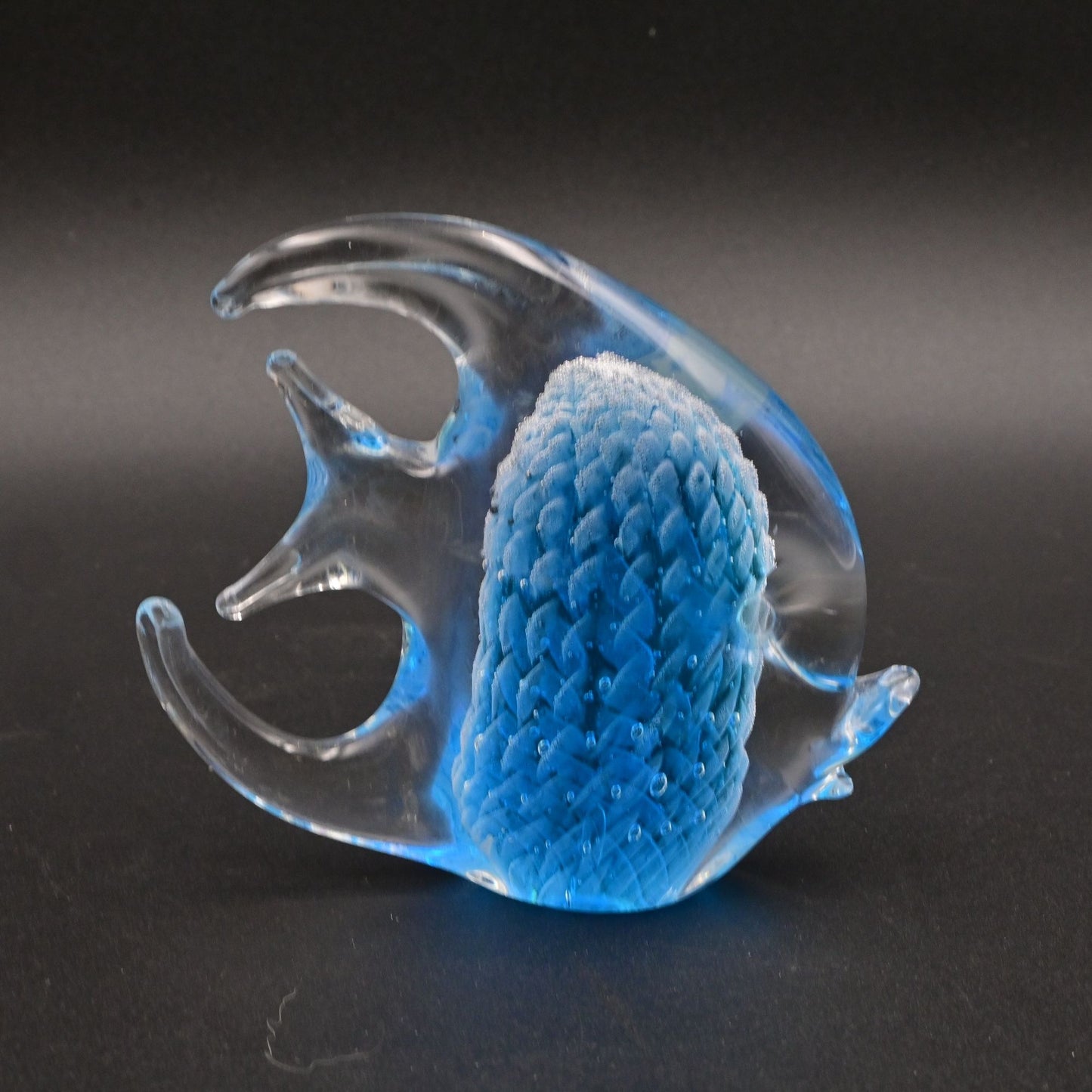 Murano Glass Blue & Clear Fish Figurine Handcrafted In Italy