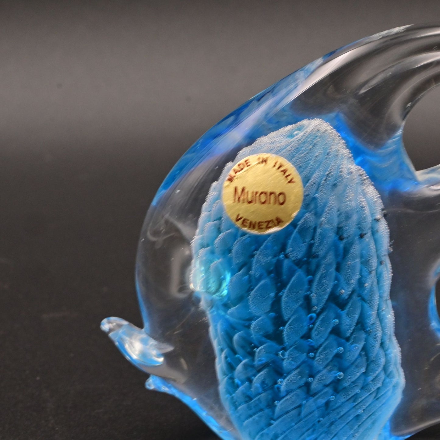 Murano Glass Blue & Clear Fish Figurine Handcrafted In Italy