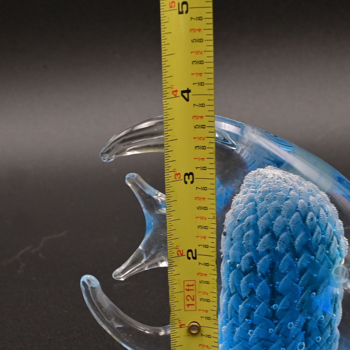 Murano Glass Blue & Clear Fish Figurine Handcrafted In Italy