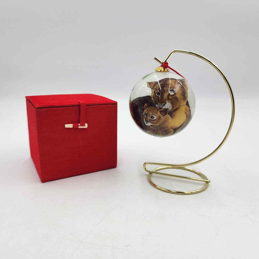 Vintage Reverse Painted Cougar Glass Ornament