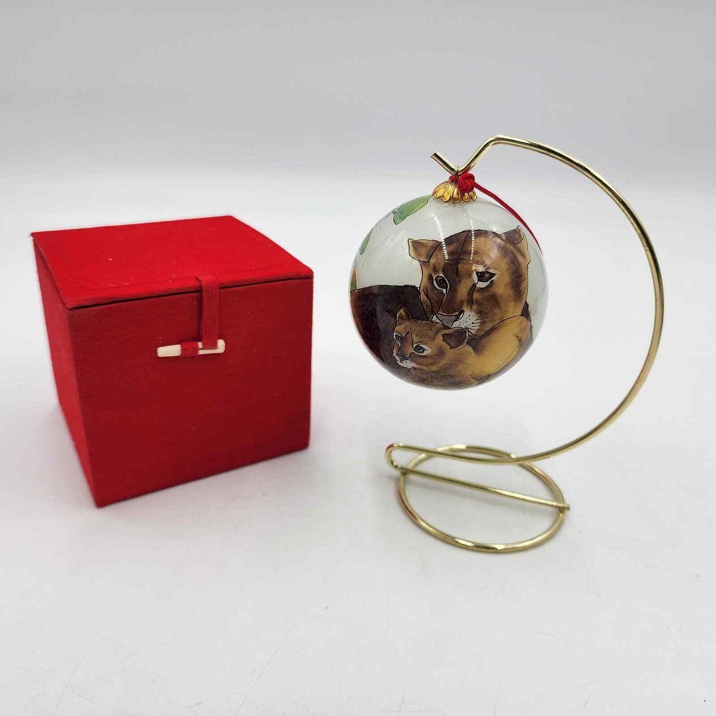 Vintage Reverse Painted Cougar Glass Ornament