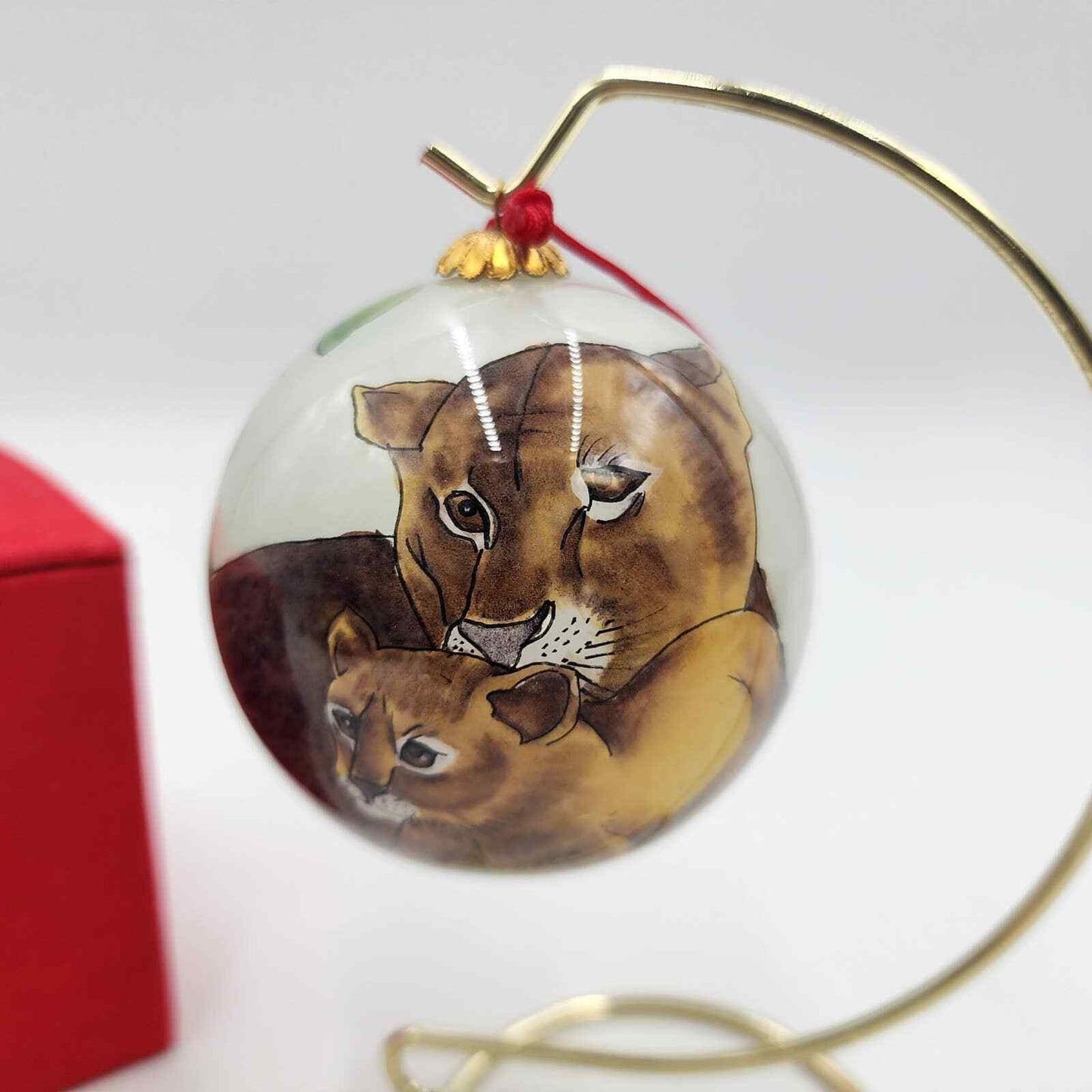 Vintage Reverse Painted Cougar Glass Ornament